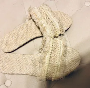 Fringe Straw Boho Sandals Open Toe Slides White Size 6 thumbnail 4