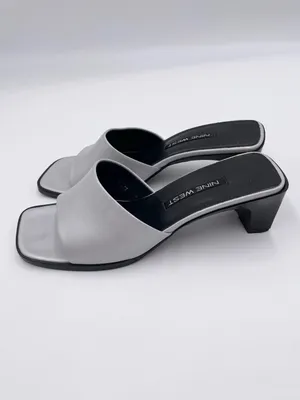 Vintage 90s Y2K Nine West Silver Square Toe Sandal Heels Size 5.5 Retro 2000s thumbnail 6