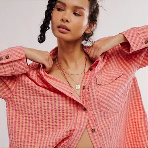 Free People FP We The Free Womens Boho High‎ Tide Button Down Gingham Shirt XS thumbnail 2