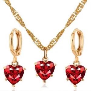 18K Gold Plated Heart Jewelry Set Heart Pendant Necklace Crystal Heart Dangle Drop Earrings(2pcs/set) thumbnail 1