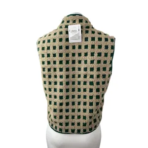 NEW Women's Checkered Sherpa Fleece High Neck Sweater Vest Coat Jacket Top S/M thumbnail 4
