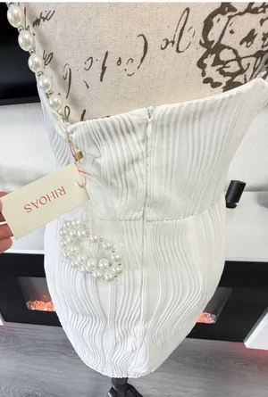 ✨ NWT RIHOAS White Textured Plissé Mini Dress w/ Pearl Straps (Size XS) 🤍 thumbnail 12
