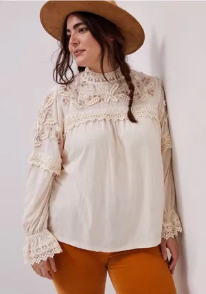 Anthropologie Gemma Embroidered Lace Blouse Medium Cottagecore thumbnail 1