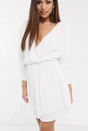 ASOS White Sequin Plunge Wrap Dress thumbnail 1