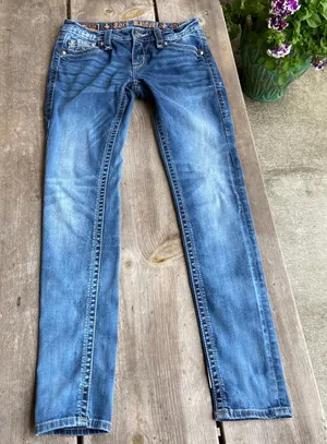 Rock Revival Alivia Jeans 27 Bootcut Dark Wash Embellished Flap Pocket‎ thumbnail 1
