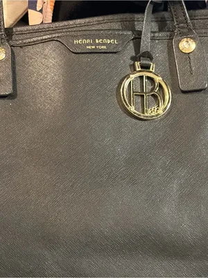henri bendel Black Leather Tote with Gold Logo Charm thumbnail 11