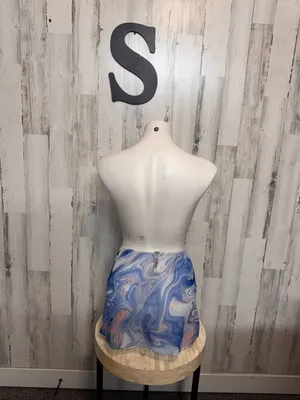 SHEIN Blue Marble Mesh Mini Skirt Womens S Abstract Y2K Sheer Swim Cover Up thumbnail 3