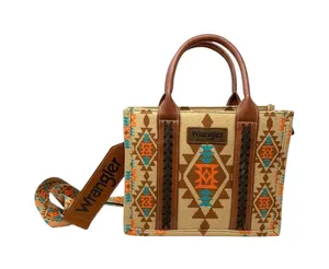 Wrangler Aztec Print Tote Bag Western Canvas Crossbody Strap Brown‎ Like New thumbnail 1