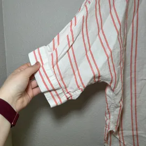 Madewell Oversized Pleated-Sleeve Button-Up Shirt red white women's s summer thumbnail 2