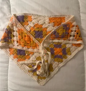 Revolve Orange Purple Cream Crochet Open Knit Head Scarf Hat Accessory Summer Boho Bohemian thumbnail 4