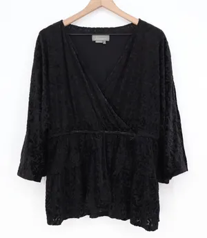 J by Anthropologie Top Womens XL Wrap Burnout Velvet Black Peplum Excellent thumbnail 1