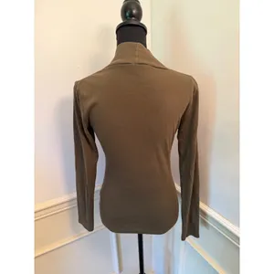Lilla P 100% Cotton Long Sleeve Overlap V-Neck Top Olive Green Minimalist Layer thumbnail 5