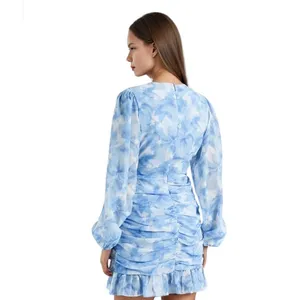 Showpo blue floral long sleeve mini dress wedding spring feminine ruffle thumbnail 10