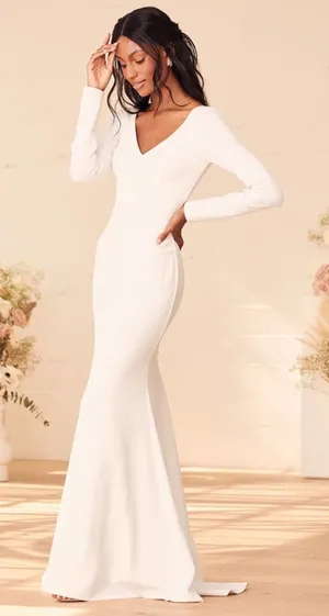 NWT Lulus Feeling of Forever White Long Sleeve Mermaid Maxi Dress Wedding XXS thumbnail 1