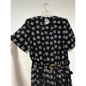 Leslie Fay Vintage Navy Blue Geometric Dot Pleated Midi Dress with Belt Size 14W thumbnail 9