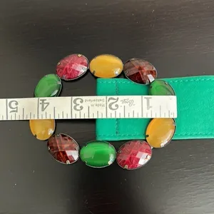 Pieces Verinda belt, multi color bejeweled buckle, green retro belt,43” length thumbnail 11