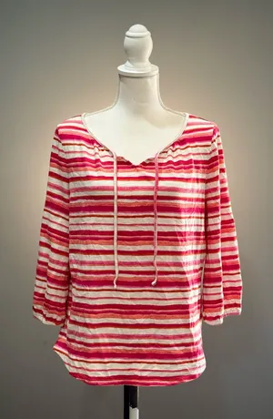 Pink Talbots Striped Tie Neck Blouse Size L EUC thumbnail 1