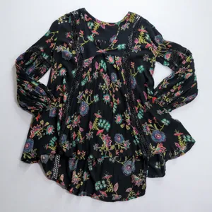 Free People Just The Two Of Us‎ Floral Crochet Tunic Top S Whimsy Fairy Ren Fair thumbnail 3