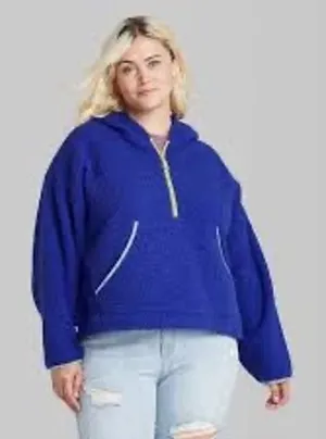Wild Fable Womens Purple Fleece Sherpa Quarter Zip Hoodie‎ Top XXL Plus thumbnail 1