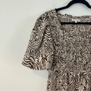 Anthropologie Moon River Smocked Puff Sleeve Midi Dress Swirl Print Medium thumbnail 3