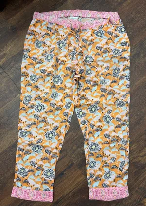 Sundance Orange Floral Drawstring Kids Pants with Pink Trim thumbnail 1