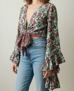 Anthropologie Valdior Boho Bohemian Belle Sleeve Paisley Top Set thumbnail 1