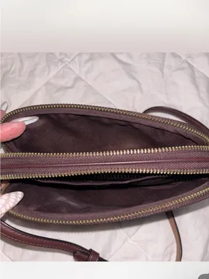 Coach Burgundy Checker Crossbody Bag with Silver Logo thumbnail 5