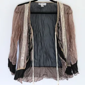 Vintage Young Essence 100% Silk Brown & Black Sequin Tie Front Cardigan Size S thumbnail 2