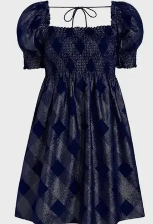 Hill House Athena Nap Dress in Navy Glitter Check Women’s Sz. L thumbnail 1