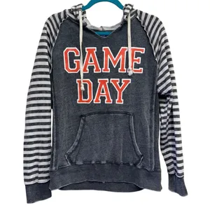 MV Sport Game Day Hoodie Medium Gray Striped Sleeve Pullover Graphic Sweatshirt‎ thumbnail 1