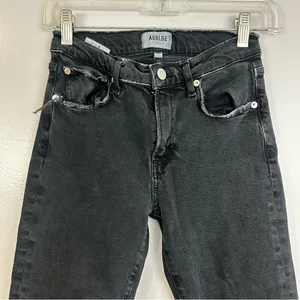 AGOLDE Toni Black Mid Rise Ankle Denim Jeans Raw Hems Size 25 thumbnail 3