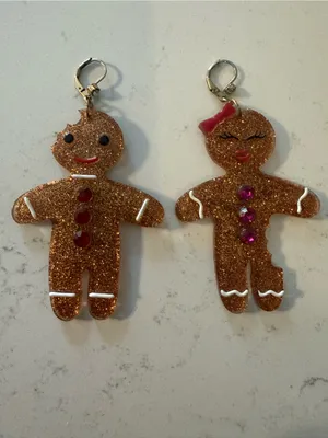 Betsey Johnson Holiday Gingerbread Glitter Earrings - Gold Gingerbread Couple thumbnail 3