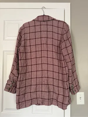 Free People We the Free Plaid Blazer Long Jacket Business Casual thumbnail 7