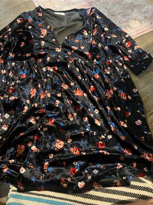 Natural Life Stella V-Neck Mini Black Velvet Vintage Floral Dress Boho Sz M thumbnail 15