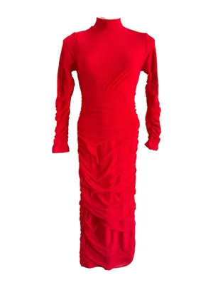 OYS Ruched Long Sleeve Dress Red Medium NWT thumbnail 2