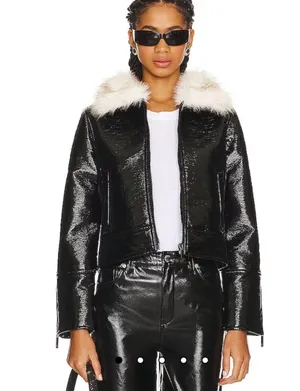 Revolve NWOT Unreal Fur Wet Look Aviator Jacket thumbnail 1