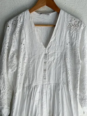 Zara White Eyelet Embroidered Boho Romantic Maxi Dress XS Cottagecore thumbnail 4