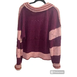 ✨Free People Pembrook Sz Medium Sweater in Moody Pink Combo Striped Cotton✨ thumbnail 9