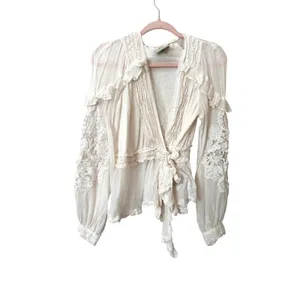 FARM RIO Wrap Tie Waist Ruffled Top White Medium thumbnail 2