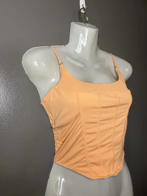 Gilly Hicks Tank Top Womens M Orange Square Neck Corset Cami Stretch Summer thumbnail 2