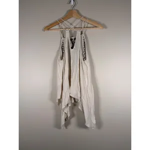 Abercrombie & Fitch Ivory Embroidered Boho Handkerchief Hem Cami‎ Top XS Mens thumbnail 5