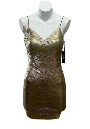 Lulus Gold Bodycon Dress Women's S Sleeveless Party Cocktail Short thumbnail 1