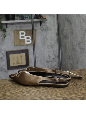 A New Day Camille Satin Slingback Bow Flats 94648297 Brown 9.5M thumbnail 2