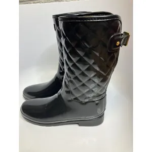 Hunter refined high gloss quilted mid calf rain‎ boots black women's size 11 thumbnail 3