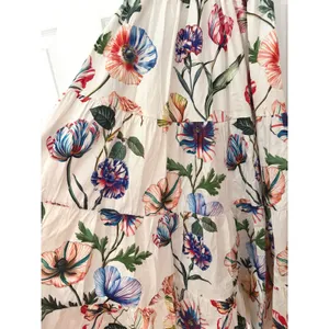 Prosperina Floral Smocked Midi Dress XS White Poppy Tiered Tie Strap Pockets thumbnail 5