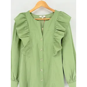 Entro Porch Swing Sips Mini Dress Pear Green Ruffle Button Front Small‎ NWT thumbnail 4