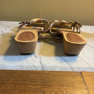 Naturalizer‎ Athina Sandals Women Size 9 Brown Wood Soles Slip-On Slide T-Strap thumbnail 4