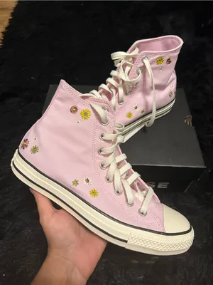 CONVERSE Ctas Hi top pink floral embroidered lace up shoes sneakers women’s 8.5 thumbnail 8