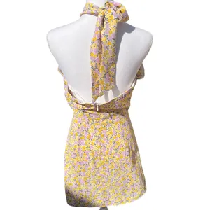 Selfie Leslie Saints & Secrets Halterneck Mini Dress Floral Yellow Size Small thumbnail 7