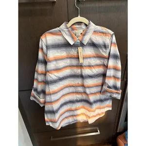 Ariat women's shirt striped pattern in orange, blue, and white colors nwt L thumbnail 3